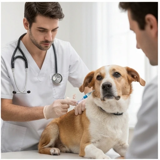 Dog undergoing a health evaluation